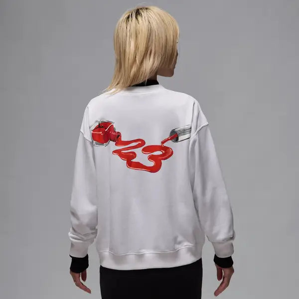 Women's Jordan Brooklyn Fleece Crew-Neck Sweatshirt - White/Red