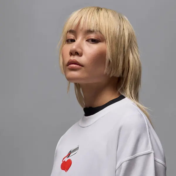 Women's Jordan Brooklyn Fleece Crew-Neck Sweatshirt - White/Red