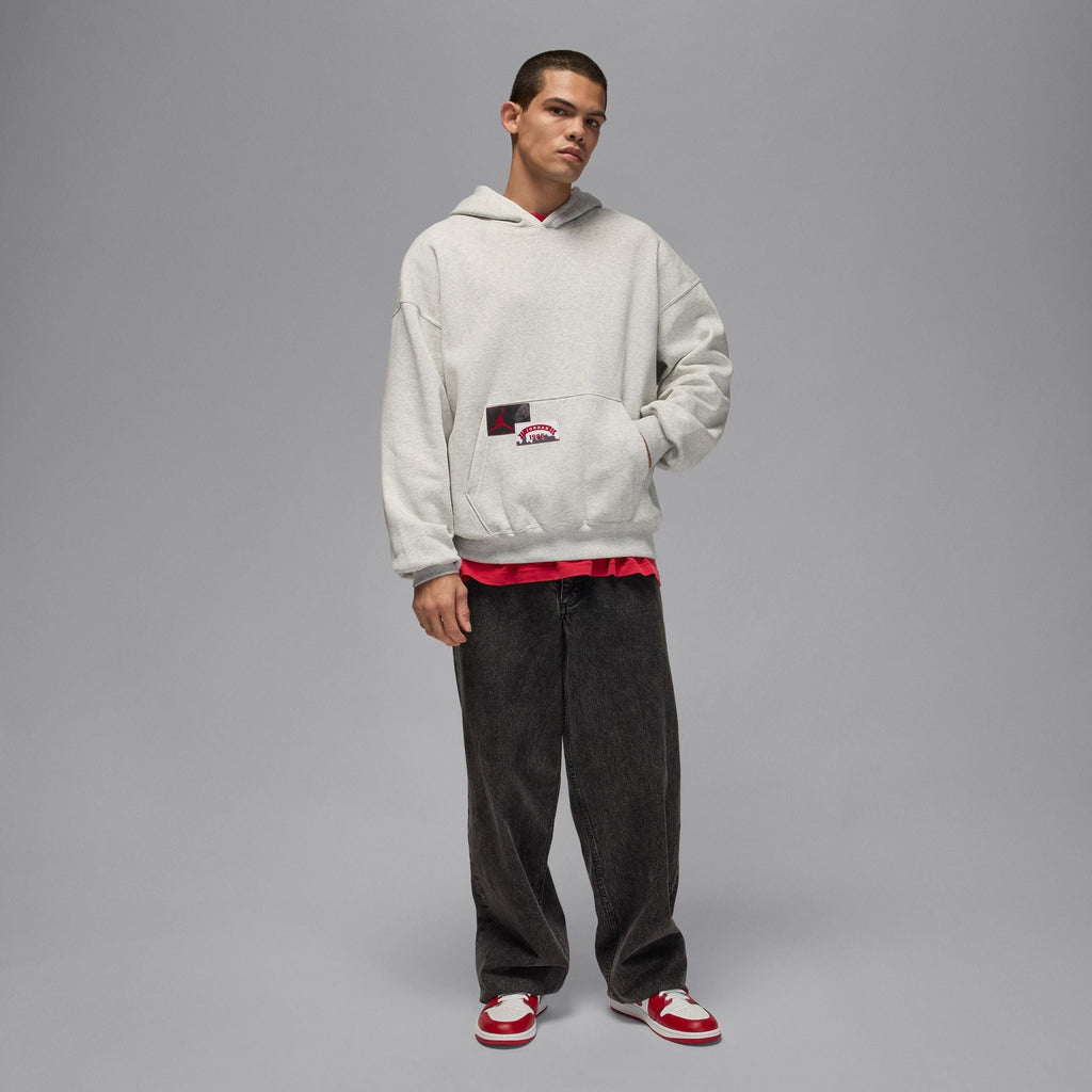 Mens Jordan Brooklyn Oversized Pullover Fleece Hoodie - Grey