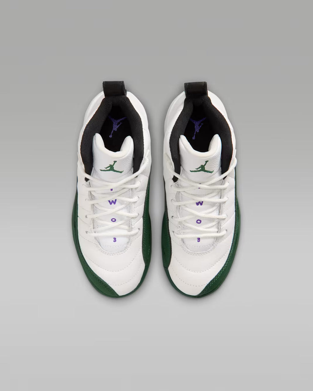 Little Kid's Air Jordan 12 Retro Bucks Summit White/Gorge Green-Black-Fierce Purple 151186-103