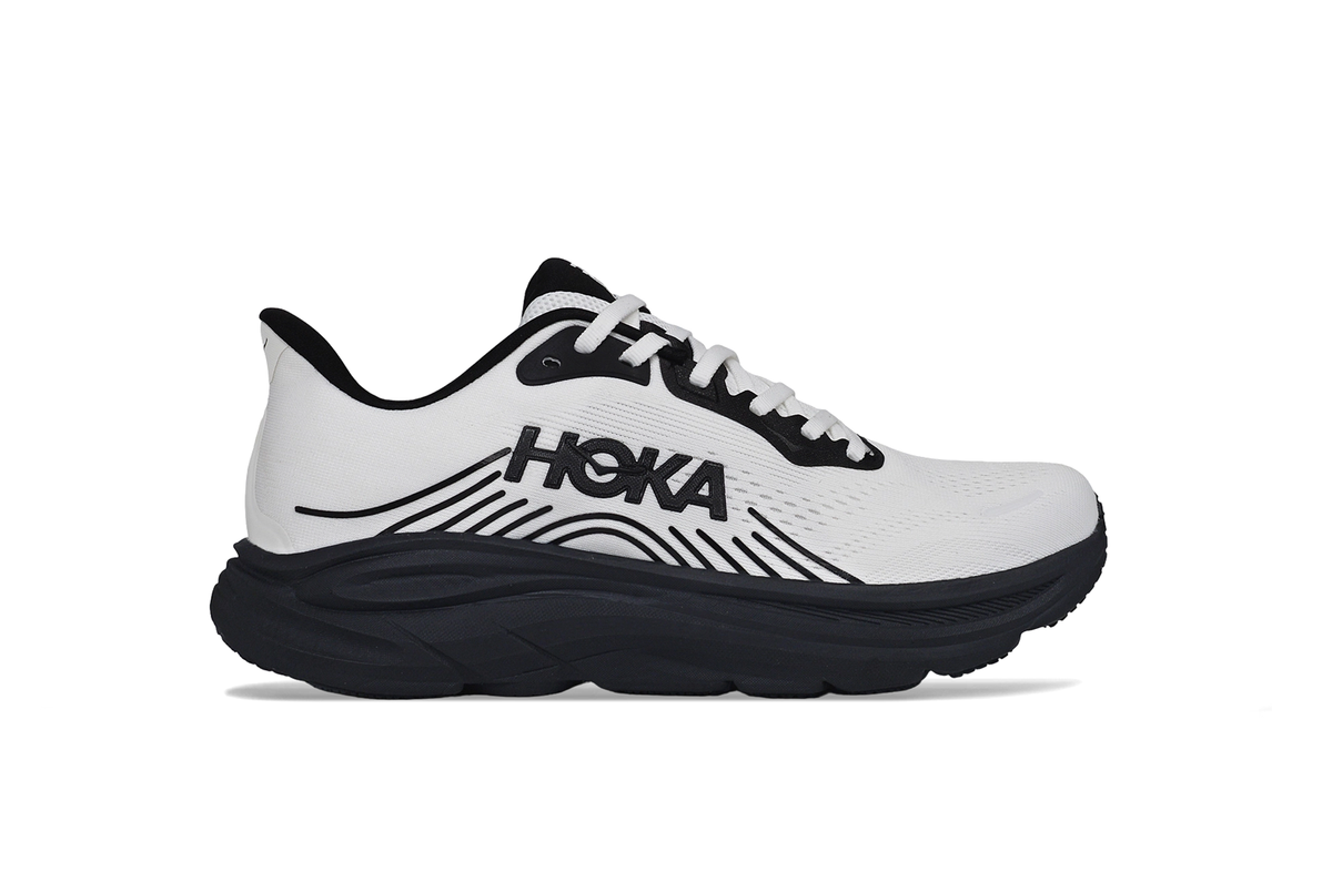 HOKA White & Black Lace-Up Sneakers