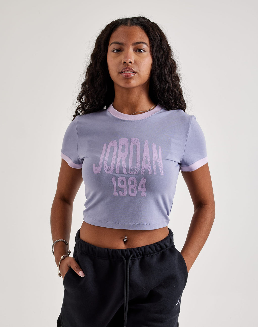 Women's Jordan Cropped Graphic Tee - Indigo Haze/Pink