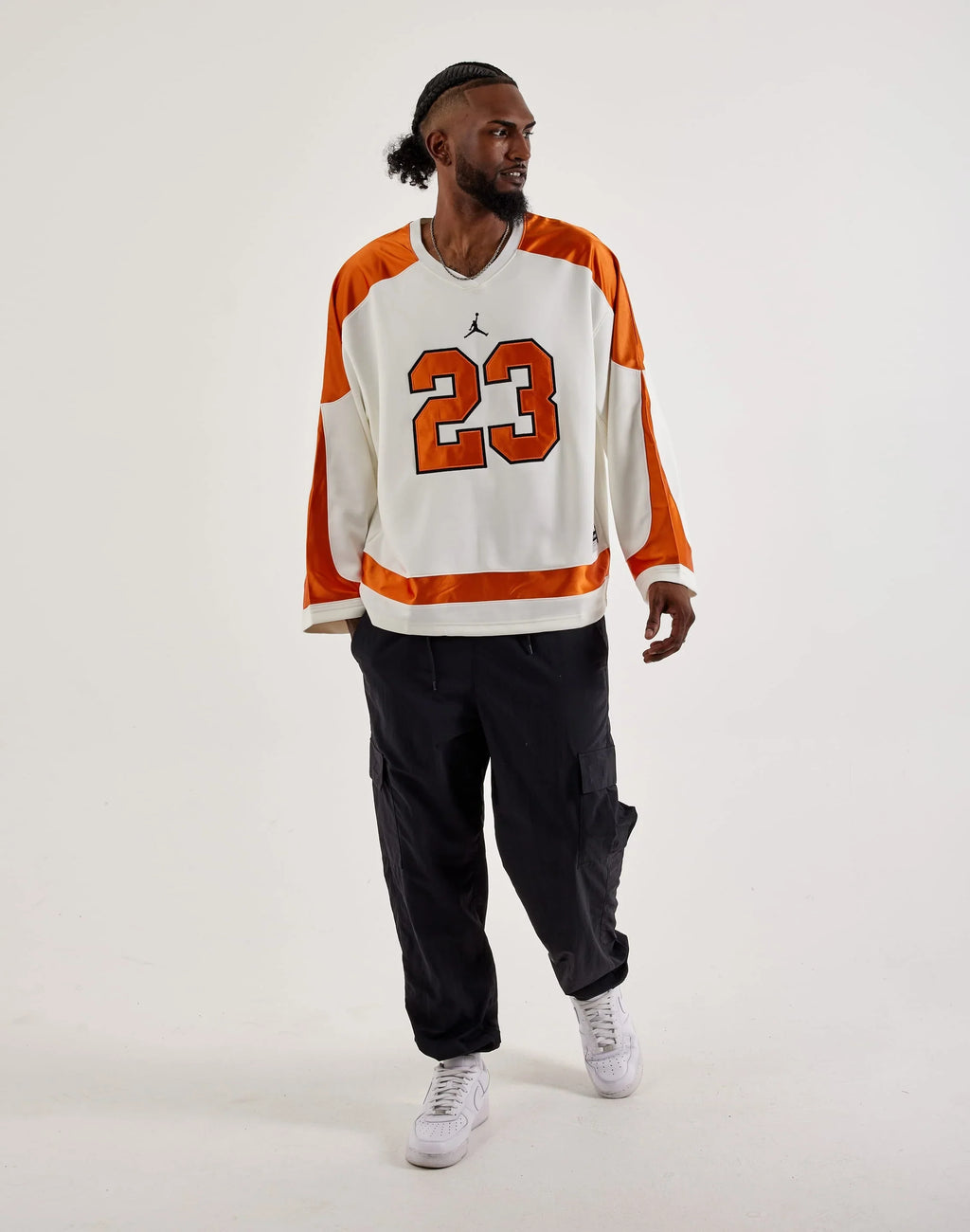 Men's Jordan Brooklyn University Hockey Jersey - Sail/Starfish/Black